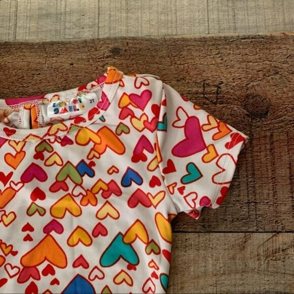 Dot dot smile girls a-line short sleeve dress with hearts -2T - Picture 2 of 6